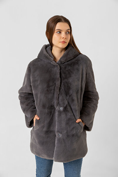 Benedetto Γυναικείο βελούδινο γούνινο παλτό με επένδυση και κουκούλα