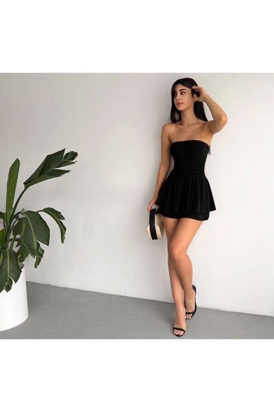 LOOKMEG Kadın Straplez Şortlu Sandy Astarlı Mini Elbise