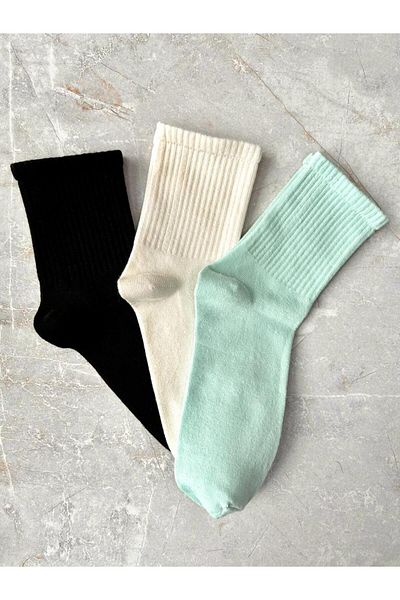 Sky Socks Комплект от 3 унисекс памучни тенис чорапи с аромат на колежански мотив в черно-екрю-зелено