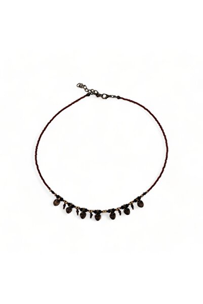 Hedea قلادة من الحجر الطبيعي بلون بني وسماء برونزية للنساء