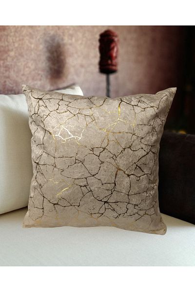 ŞENER HOME Husa de perna decorativa reversibila din catifea aurita - crem