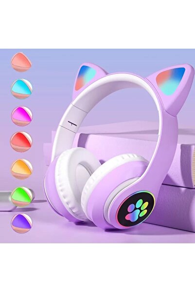 PİNK İTHALAT A Kalite Kedi Kulak Led Işıklı Kablosuz Bluetooth Kulaklık
