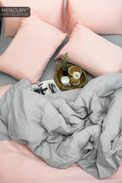 Mercury طقم غطاء لحاف قطني فردي| ورقة مطاطية باللون الرمادي السلمون| غطاء لحا...