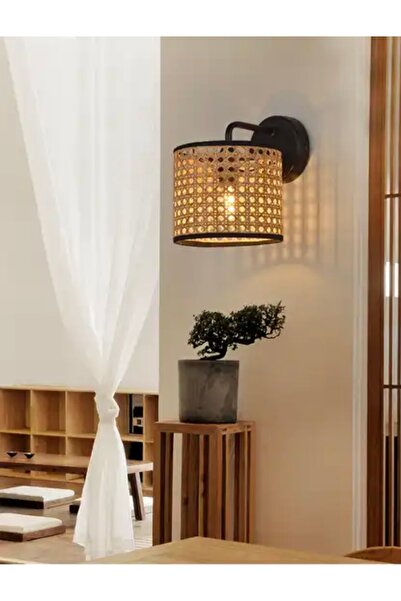 Fico Home Hasır Aplik Modern İskandinav Tasarım Ferah Bambu Aplik Elektrik ile çalışır