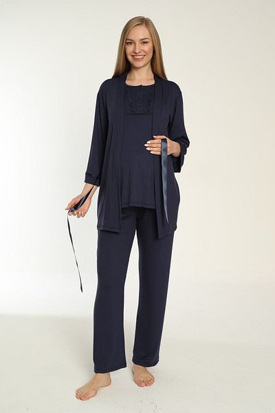 Miss Dünya Lissa Navy Blue Maternity and Pregnant Pajamas Set with Breastfeeding Gown