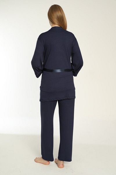Miss Dünya Lissa Navy Blue Maternity and Pregnant Pajamas Set with Breastfeeding Gown
