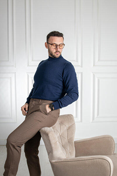 Sarar Інтерв'ю Сарар Напіврибальський комір 100% бавовна Синій трикотажний светр