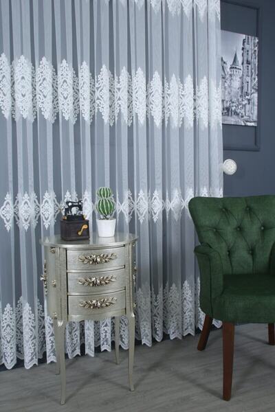 Nish Perde Lüks Güpürlü Tül Perde 13 Sık Pile