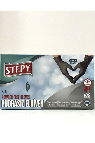 STEPY Powder-Free Gloves 100pcs Black Size M
