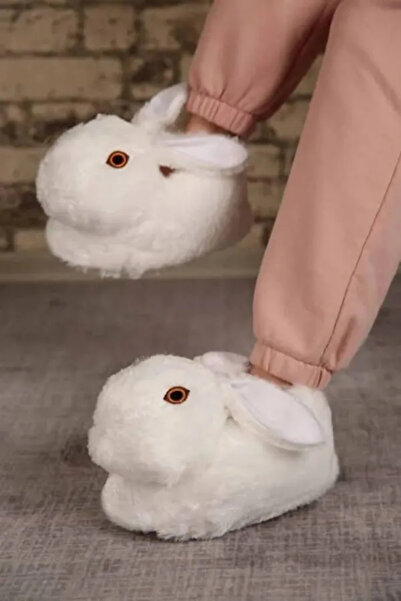 koko butik Tavşan Figürlü Peluş Panduf Ev Pandufu Unisex Tavşanlı Panduf