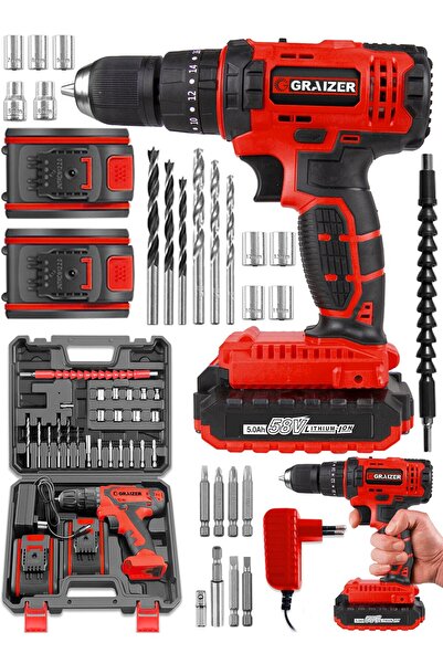 Graizer Alman G-r-z 58 V 5 Ah Darbeli Bakır Sargili Çelik Şanzuman Şarjlı Çift Akülü Vidalama Matkap