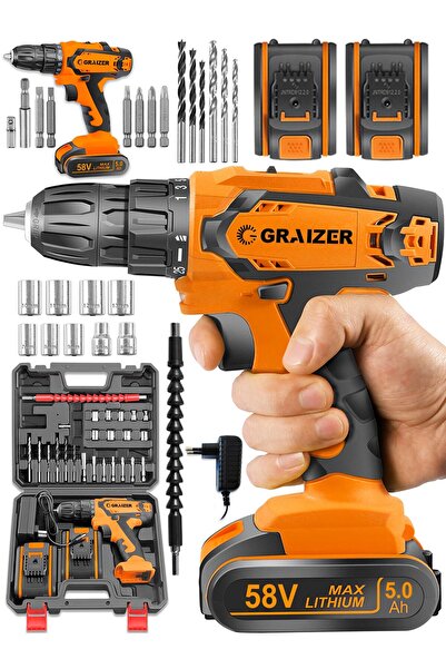 Graizer Alman 58 V 5 Ah Çift Metal Şanzuman Bakır Sargili Şarjlı Çift Akülü V...