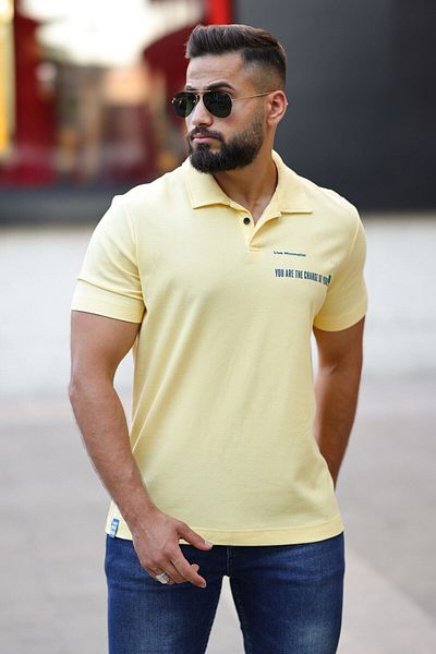 TOMMY LIFE Men's Polo Neck T-Shirt 88236 Yellow