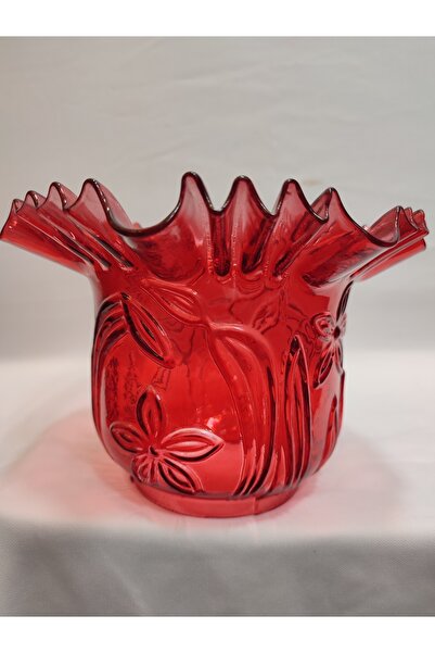 KUĞULU Kıvırcık Avize Camı. Tam Kırmızı. (ALT ÇAP: 10.00CM).h:15,50cm.