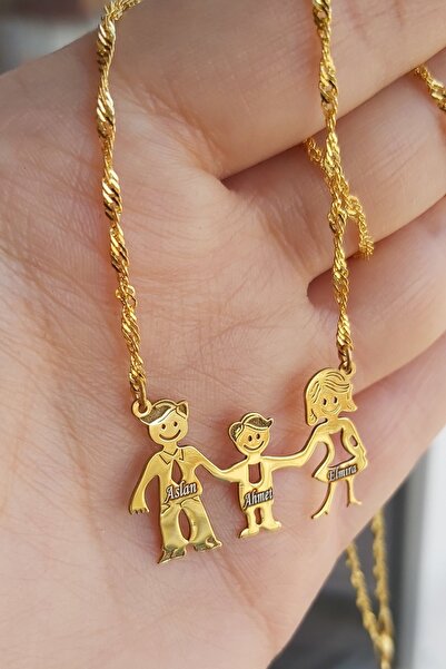 ÖZGÜR TAKI 925 Ayar Gümüş 24 Ayar Altın Kaplama 3 Kişilik Aile Kolye