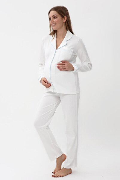 LİKAPA Interlok Düğmeli Hamile Lohusa Uzun Kol Pijama Takımı 1354-01