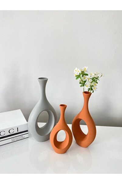 stilinbu Ceramic Bohemian Hitit Vase Set of 3 - Gray-Tile-Tile H 253035