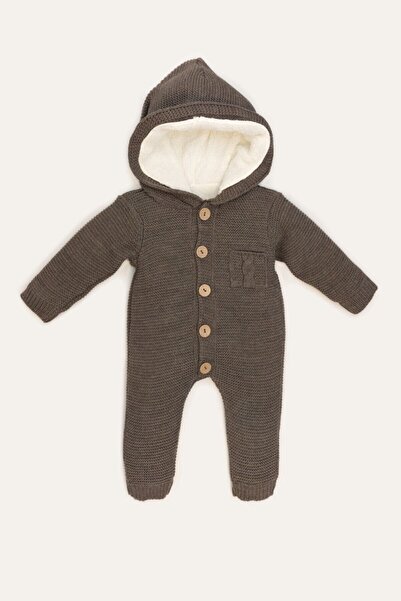 bebizu Kapüşonlu Içi Yumuşacık Welsoft Düğmeli Örme Tulum