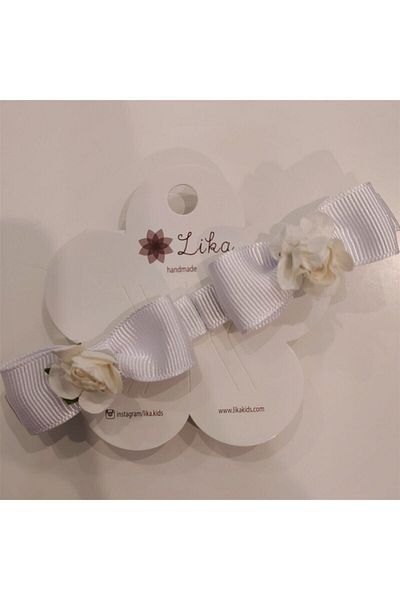 Lika Grosgrain Double Mini Bow Floral Buckle White