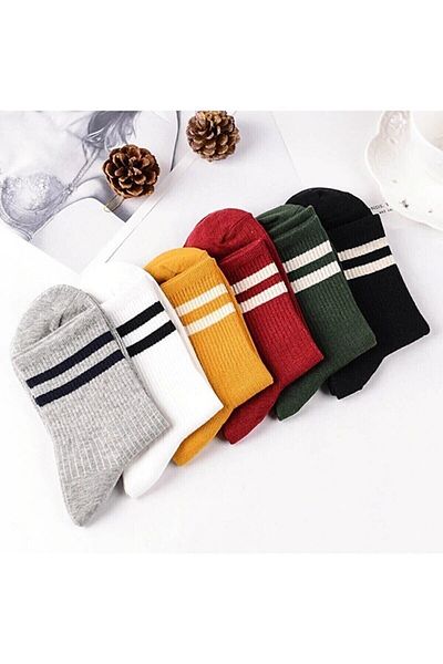 Meguca Socks Унисекс комплект колежански чорапи на различни цветни райета 6 чифта
