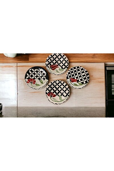 AYGEN Geleneksel Geometrik Lale Tasarımlı 4 Kişilik 18 Cm Handmade Pasta Taba...
