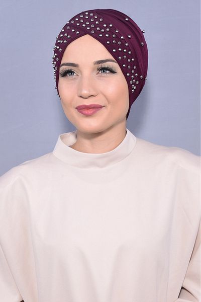 Melodi Scarf Women's Hijab Pearl and Stoned Pool Outer Bonnet Purple