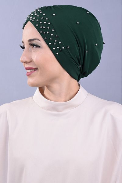 Melodi Scarf Women's Hijab Pearl and Stoned Pool Outer Cap Emerald Green