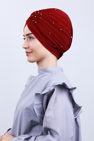 Melodi Scarf Women's Hijab Pearl and Stoned Vera Outer Bonnet Claret Red