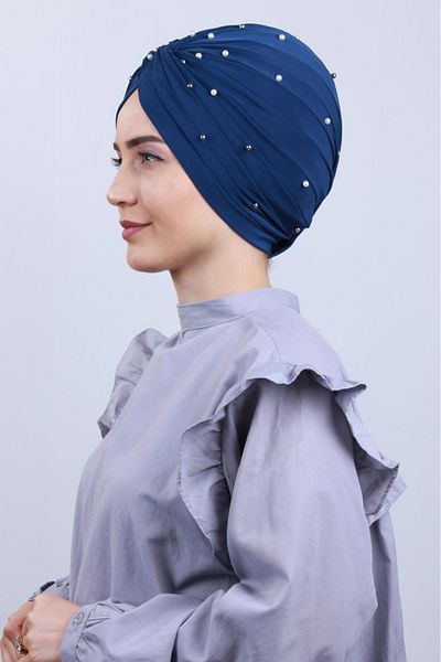 Melodi Scarf Women's Hijab Pearl and Stoned Vera Outer Bonnet Blue