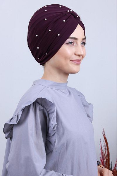 Melodi Scarf Women's Hijab Pearl and Stoned Vera Outer Bonnet Purple