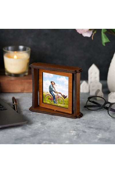 farklı bir hediye Rotating Photo Frame Brown 13X12 cm (Patented Product)