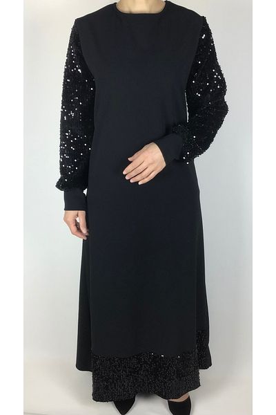 ECE GİYİM Φόρεμα SCUBA Crepe με ριμπ μανίκια με παγιέτες - Κομψό σχέδιο