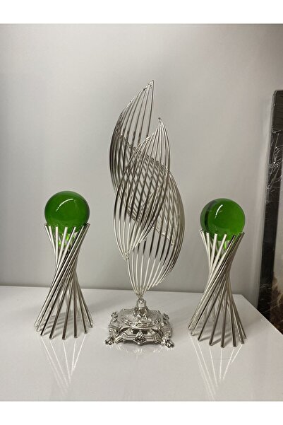 asellus 3 Lü Set : Gümüş Renk Metal Tasarımlı 2 Burgulu Ve 1 Helezon Dekorasy...