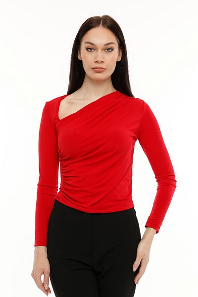 HELLODEAR Women's Black V-Neck Low-cut Detailed Sandy Blouse