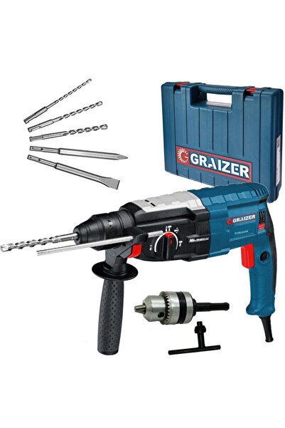 Graizer Alman 3000 Watt Kırıcı Delici 5.0 Joul Sjs Metal Dişli Şanzuman Hilti Darbeli Matkap + 5 Uç 28mm-gri