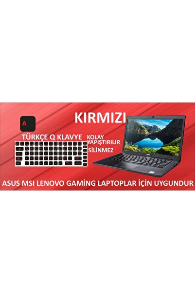 Ary Klavye Sticker, Türkçe Q Klavye Etiketi Laptop Pc Sticker Kırmızı
