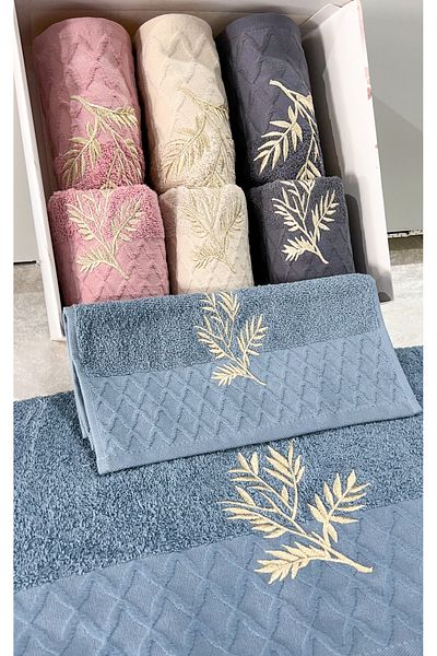 AYHANHOME Embroidery Patterned Boxed Dowry Gift Set of 8 4 Hand Face & 4 Kitchen Towels