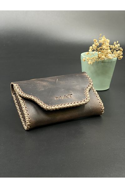 MAT Deri Sand Wallet Accordion Card Holder Genuine Leather Handmade Design Card Holder with Effect