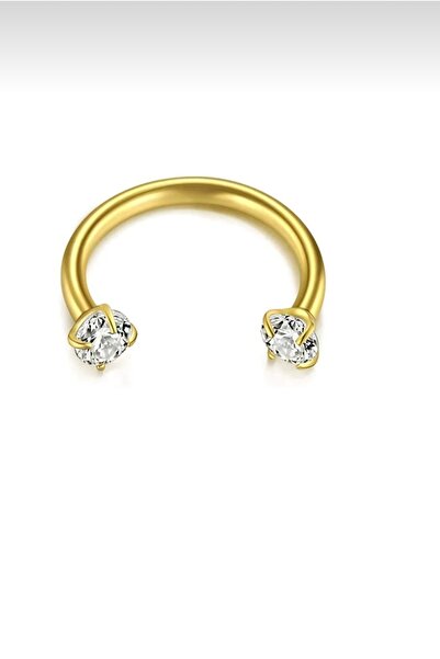 BY DİLEK ÇETİN ACCESSORY Cerrahi Çelik iki ucu zirkon taşlı gold renk kıkırda...