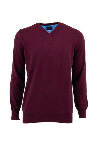 Oppland Men's Winter V-Neck Embroidered Long Sleeve Solid Color Comfortable Cut Lycra Cotton Woven Sweater