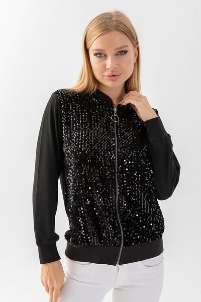 EtkiModa Дамско черно плетено яке с пайети и цип отпред