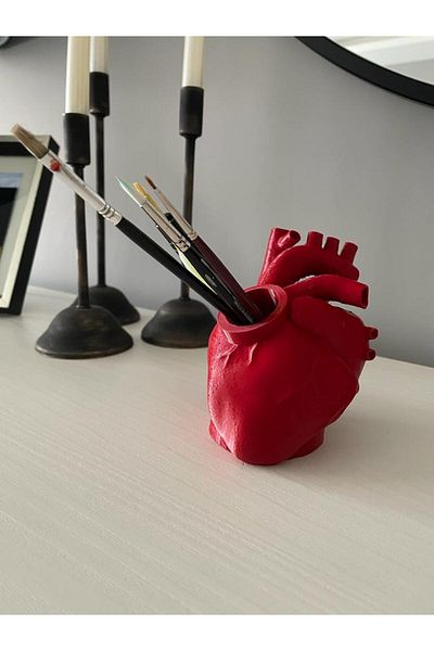 Root Made Heart Shaped Pen Holder Brush Holder Organizer Anatomical Heart Decorative Pen Holder Lover Gift