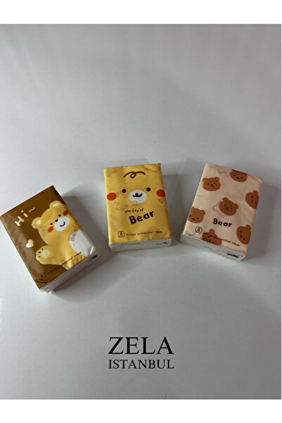 ZELA 3 Adet Desenli Sevimli Kağıt Peçete Mendil Bebek Çocuk Genç Çanta Cep