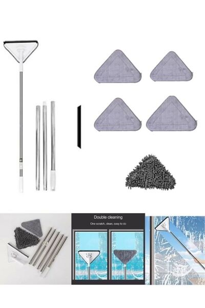 Zariff Evim Üçgen Camsil Duvar Yüzey Cam Silme Aparatı Mikrofiber Mop 5 Moplu...