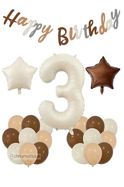 BİDOLUMUTLULUK Age Retro Birthday Set; Cream Number Foil, Banner, Heart Foil and Latex Balloon Birthday Fun
