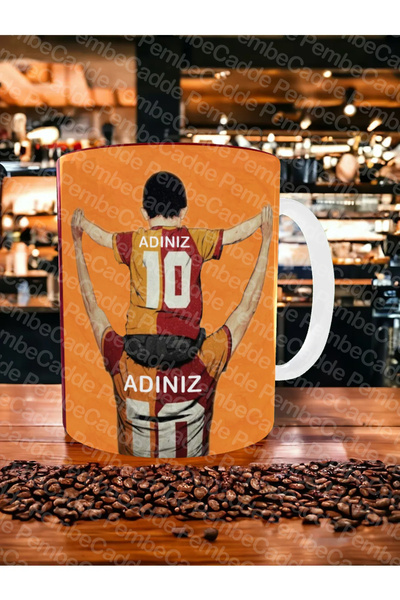 PembeCadde Sarı Kırmızı Baba Oğul Kişiye Özel Forma Adı Ve Numaralı Kupa Kahv...