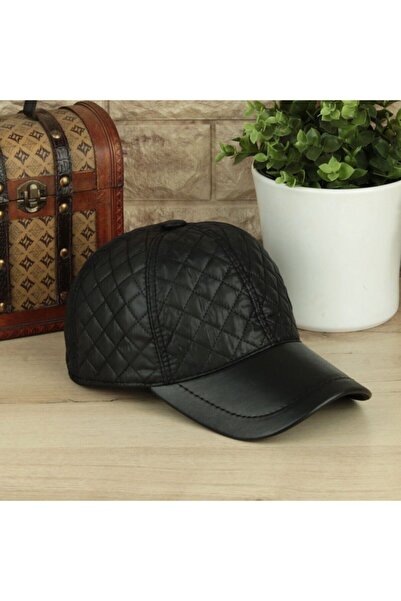 SYT Șapcă de baseball matlasată din piele neagră