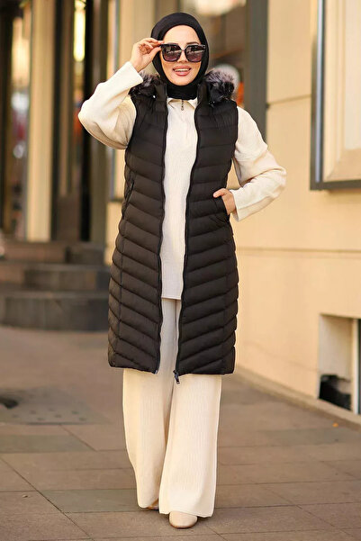 PİNK FLY Full Filling Bias Sewing Furry Hijab Inflatable Women's Vest