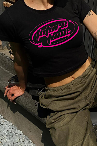 Violon Y2K ulični stil Future Funk tekst otisnut na kratkom rukavu crna kratk...