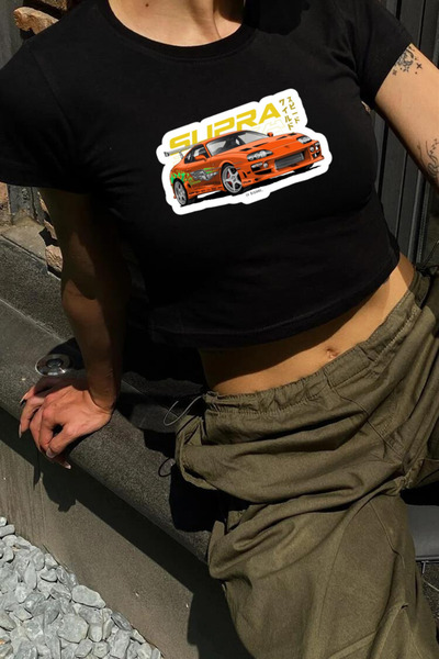Violon Y2K ulični stil Crvena Supra majica sa printom, kratkih rukava, crna s...